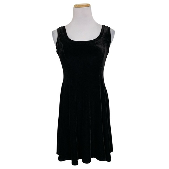 Vintage 90s Y2K BCBG Max Azria Velour Skater Mini Dress  Size Small Black USA - Picture 1 of 14